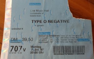 Type O Negative Konzertkarte